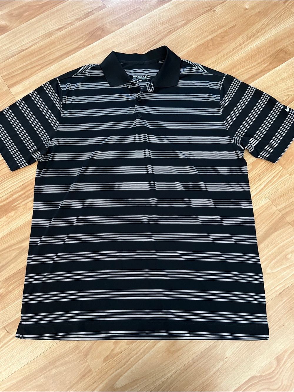 Nike Golf  Polo Shirt Mens Large Black Striped Golf Performance Casual Stretch